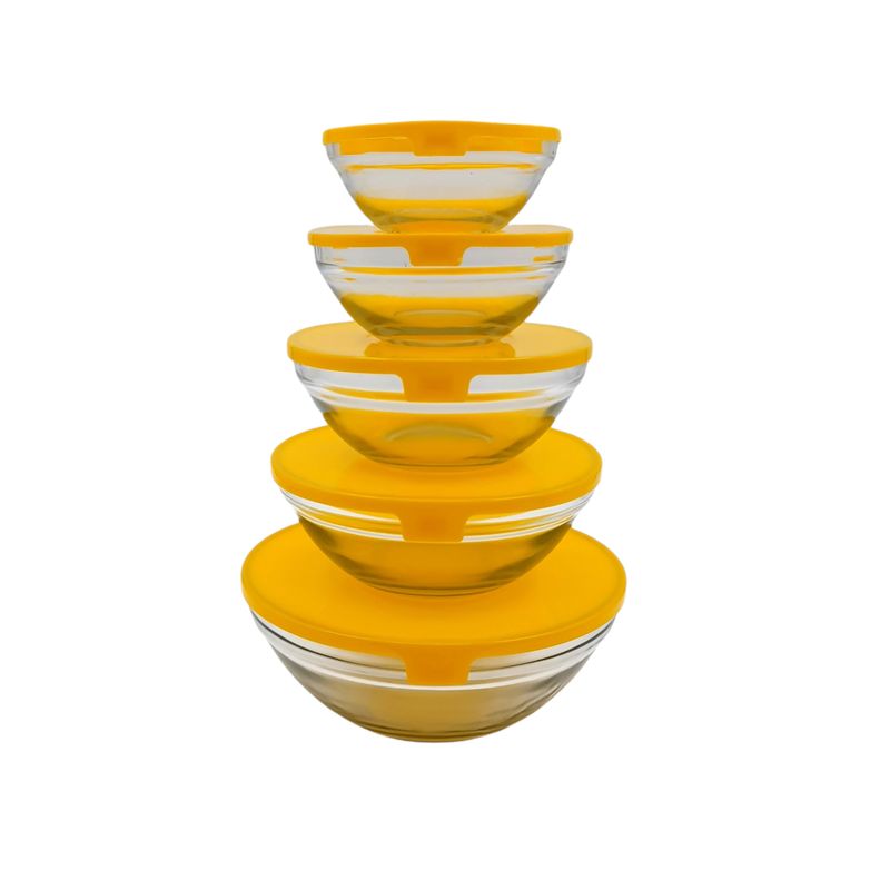 MOGA - Bowl de vidrio con tapa plastica amarillo