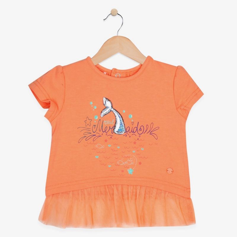 PILLIN - Polera Bebé Algodón Verano Niña Naranja PILLIN