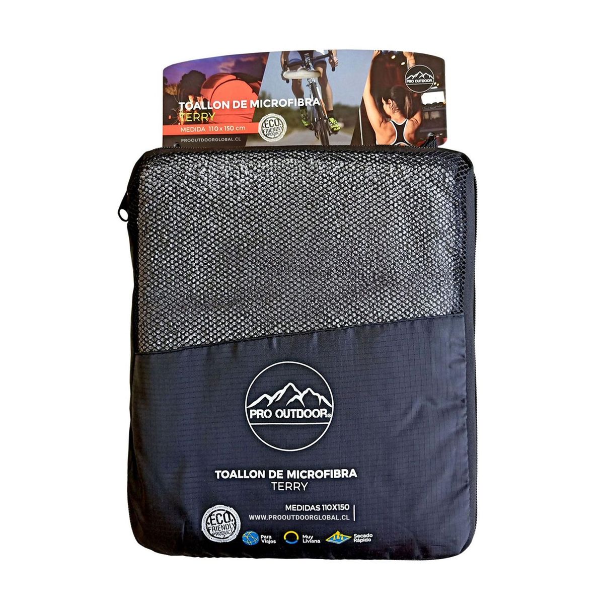 PRO OUTDOOR - Toalla XL Microfibra Terry Gris