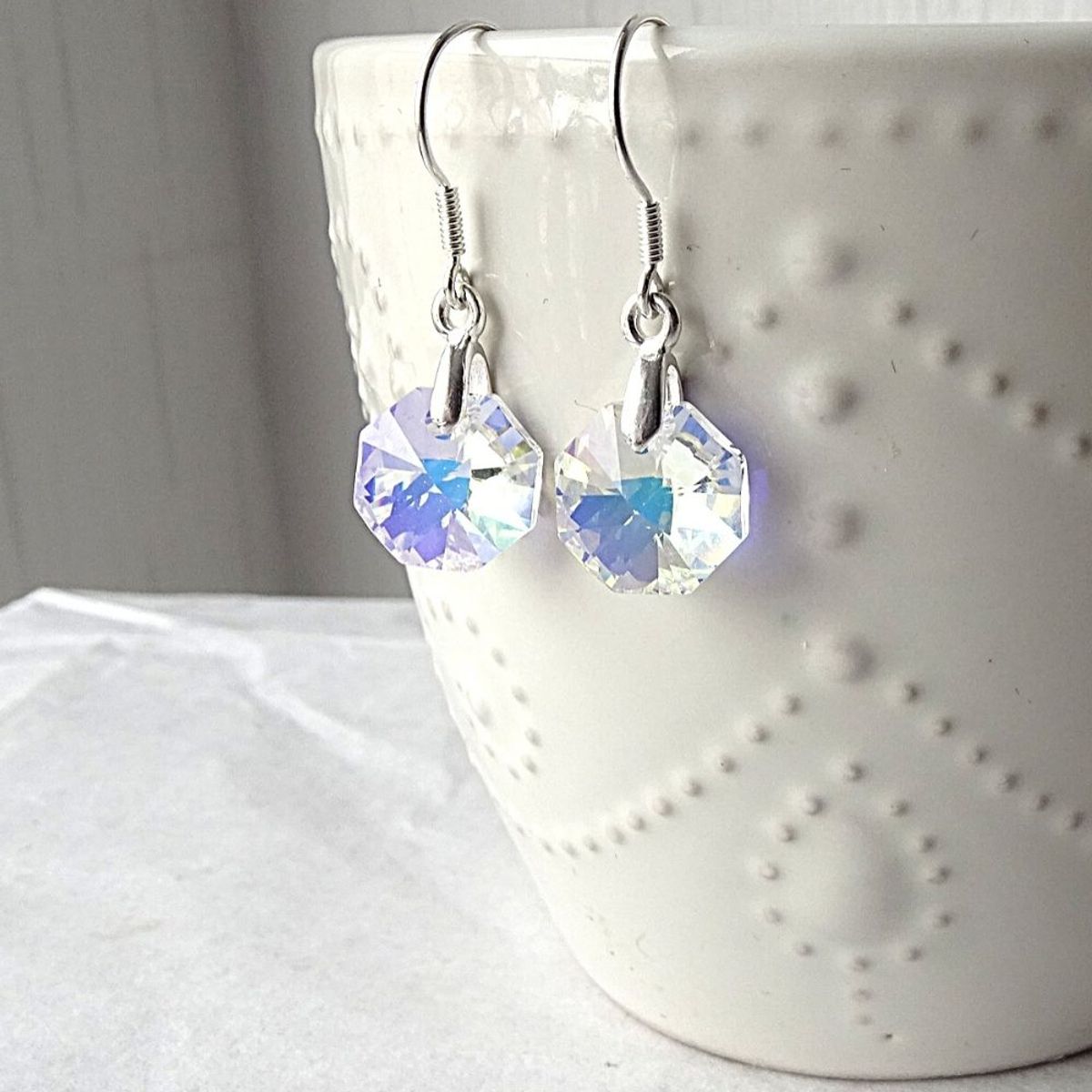 MABELITA - Aros Octágonos Con Cristales Aurora Boreal