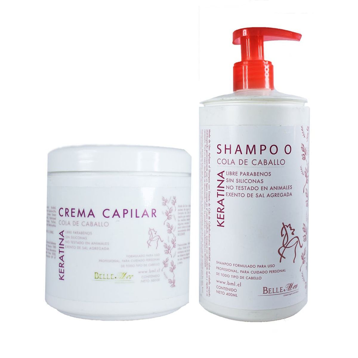 BELLEMER - Kit Cola Caballo Shampoo Sin Sal Más Crema 500g