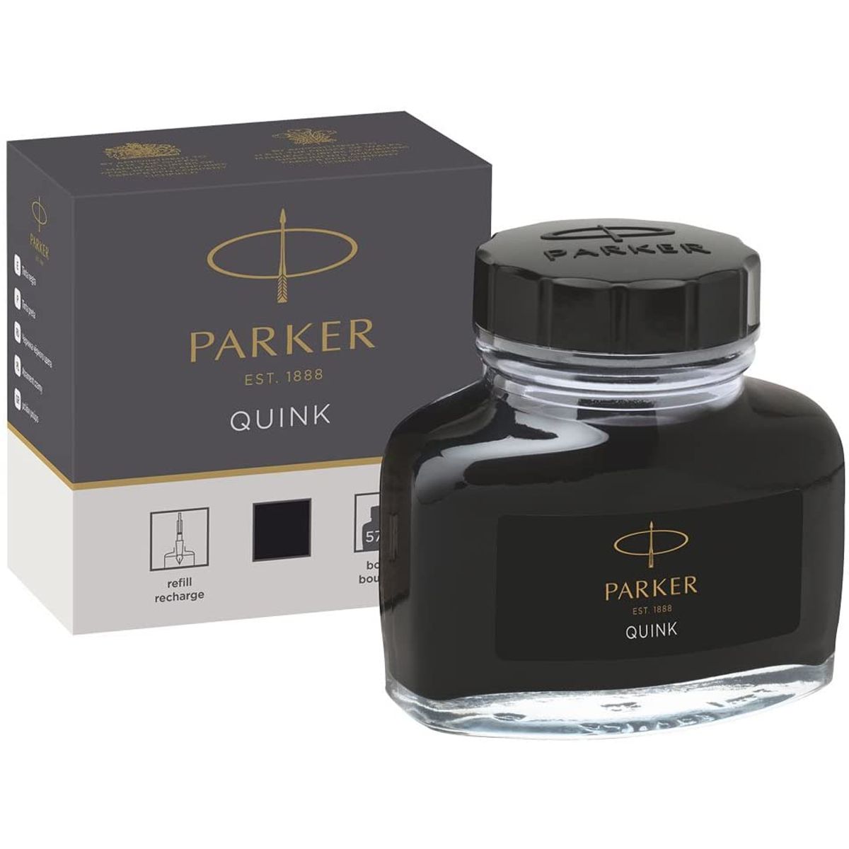 PARKER - Tinta Para Pluma Quink Botella Tintero Negro 57ml Parker
