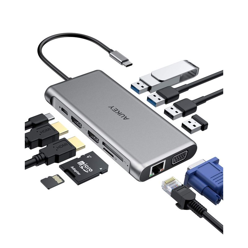 AUKEY - AUKEY HUB 12 en 1 USB-C Gris - CB-C78 - Gris