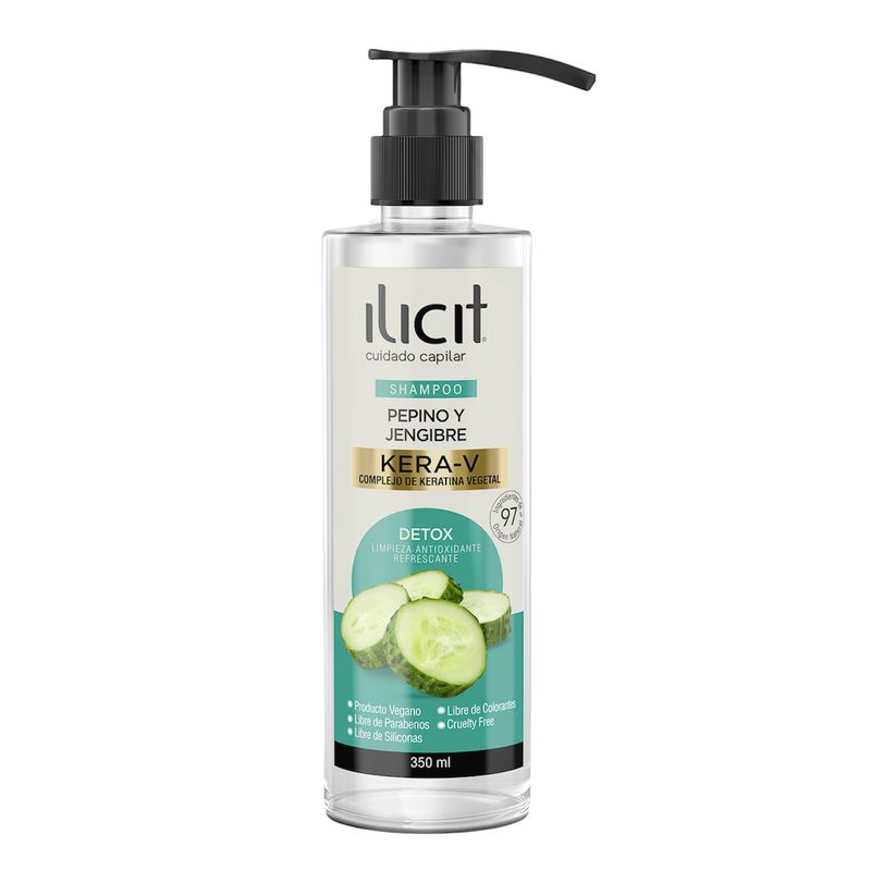 ILICIT - SHAMPOO PEPINO Y JENGIBRE DETOX + KERA V – 350 ML – ILICIT