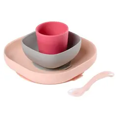 BEABA - Set vajilla de Silicona comida Rosada