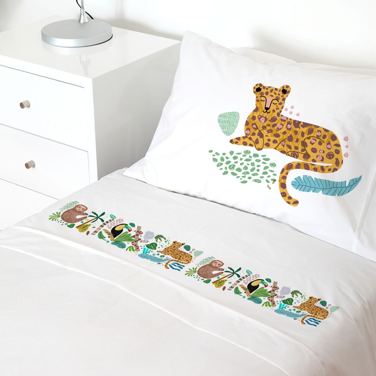 TUYO PRINT - Juego de Sábanas 1 Plaza, Jungla