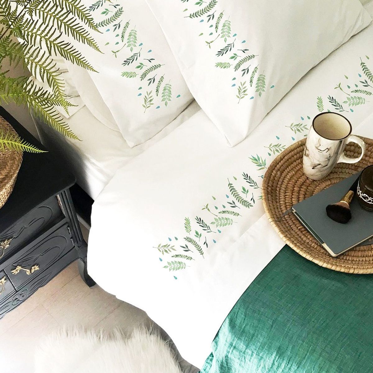TUYO PRINT - Juego De Sábanas King Hojas Verdes