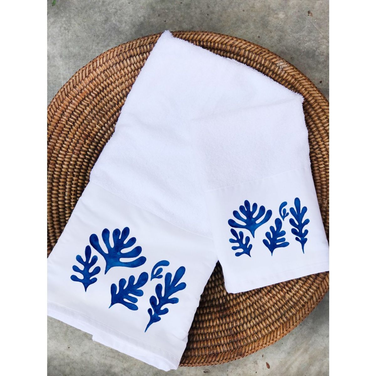 TUYO PRINT - Juego de Toallas Mano y Visita Algas Azúl