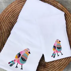 TUYO PRINT - Juego de Toallas Mano y Visita Pájaros colores Rosado