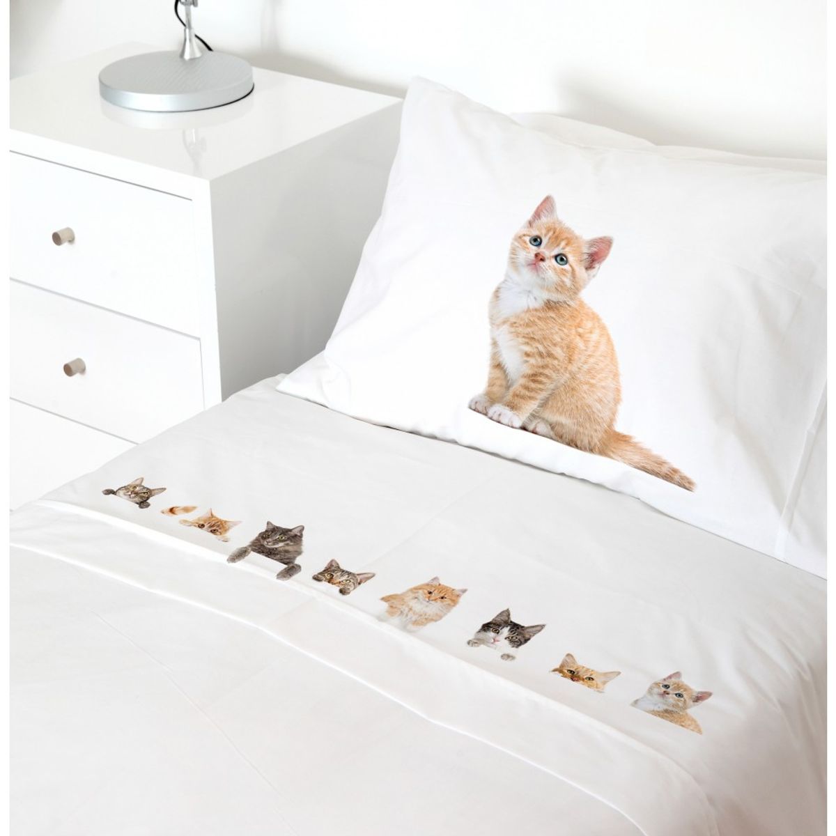 TUYO PRINT - Juego de Sábanas 1 Plaza, Cats Lovers