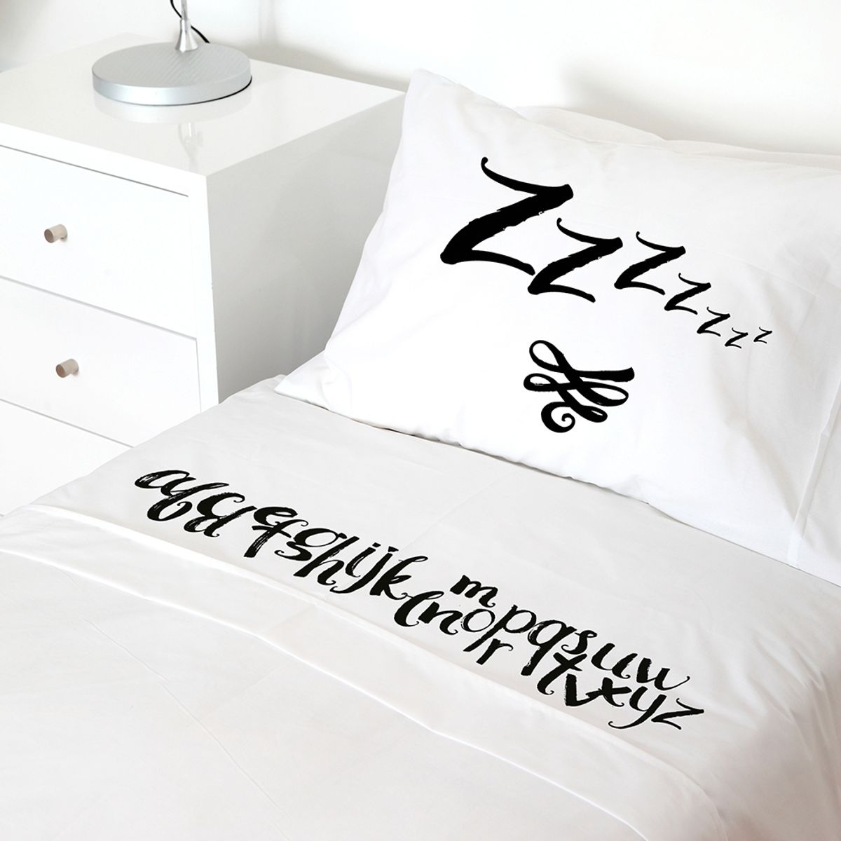 TUYO PRINT - Juego de Sábanas 1 Plaza Letras Pizarra