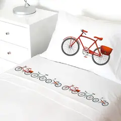 TUYO PRINT - Juego de Sábanas 1 Plaza, Bicicletas