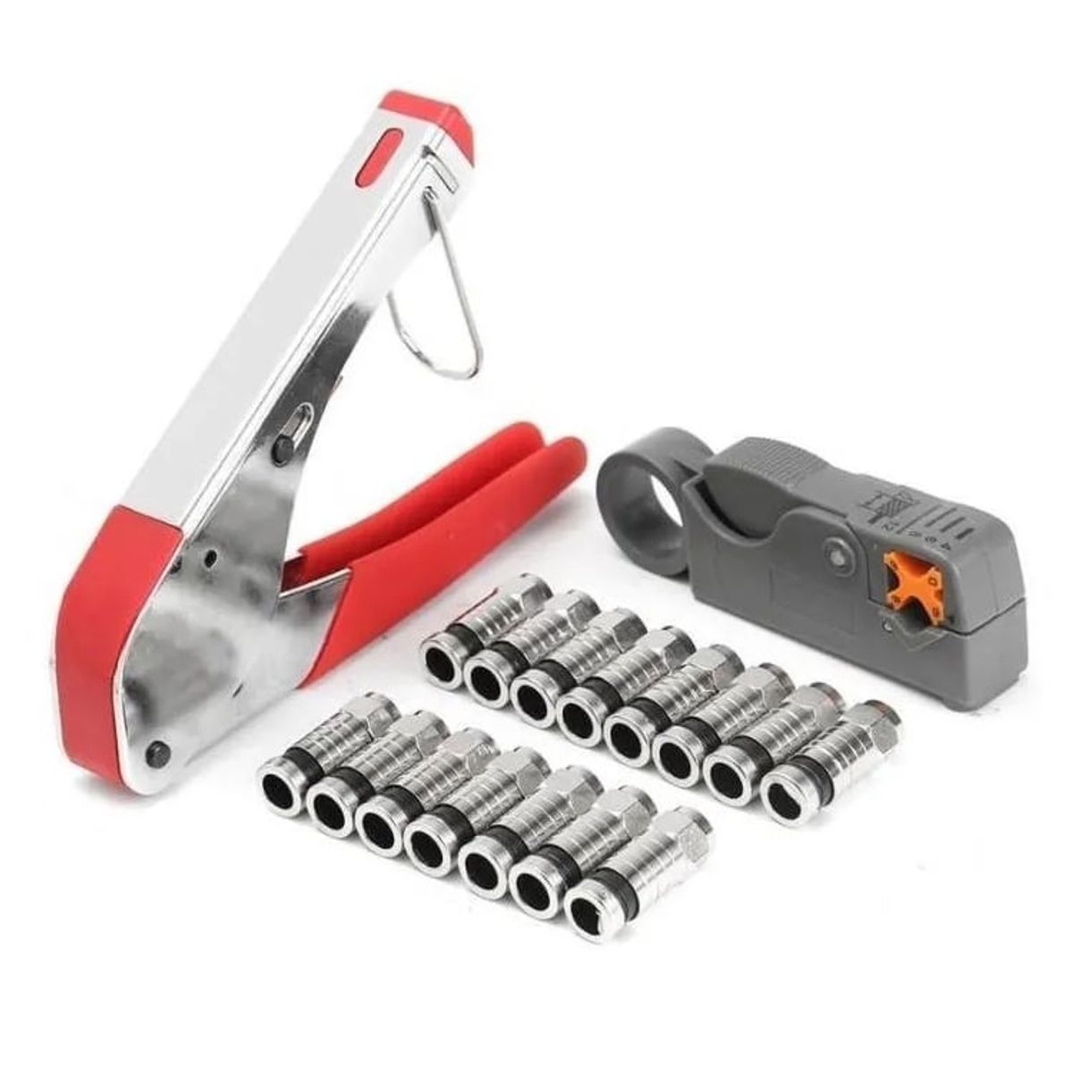 DM - Kit Crimpeadora y pelacable coaxial con 30 conectores RG6