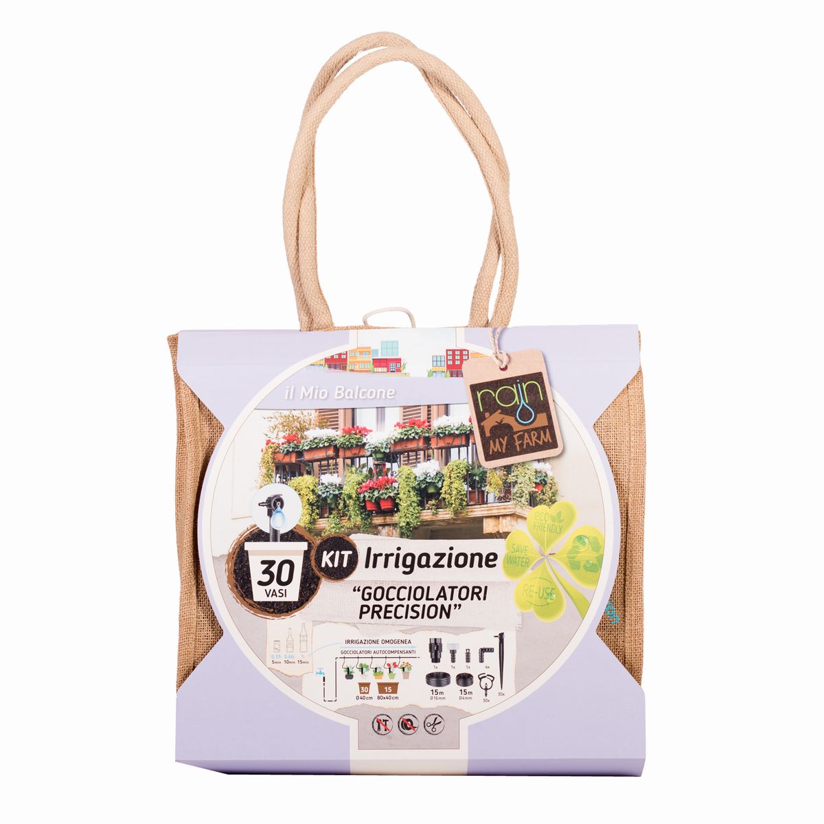 RAIN - Kit De Riego Para Balcones -hasta 30 Maceteros 15mt Lineales