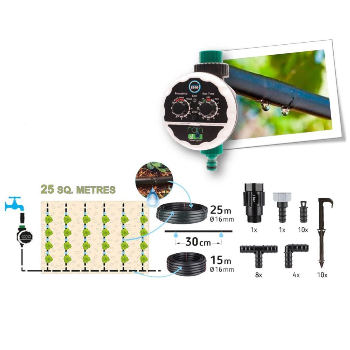 RAIN - Kit De Riego Para Huertas - Para 25 M2