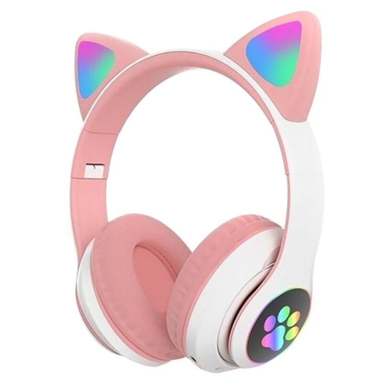 Audifonos Orejas De Gato Con Luces - Rosa