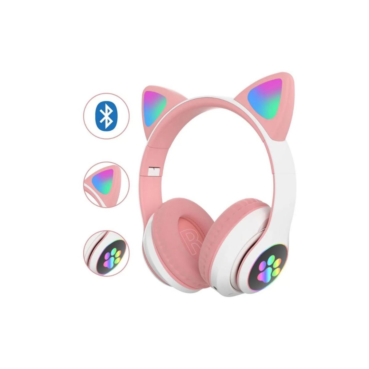 GENERICO - Audífonos Orejas De Gato Con Luces - Rosa