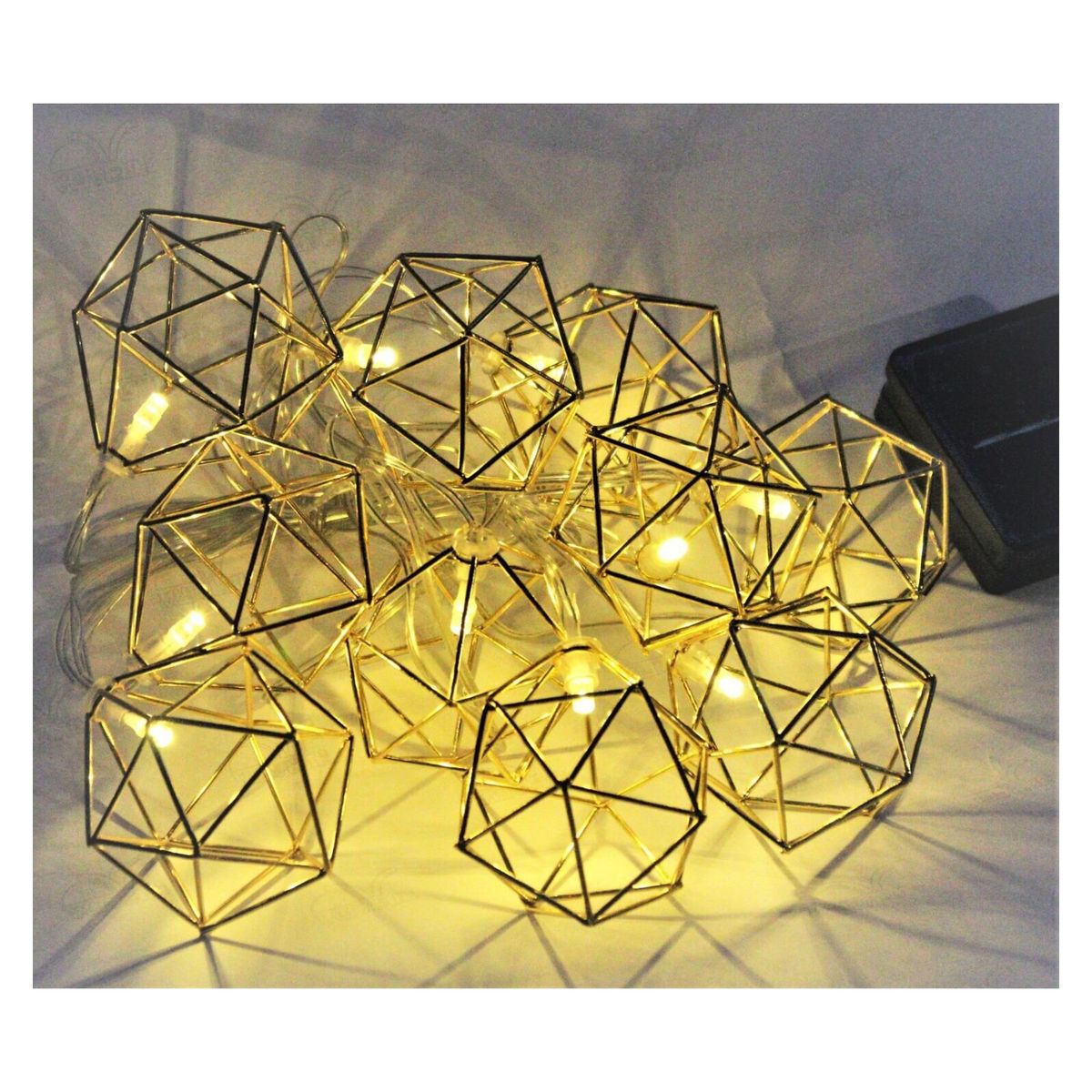 AMULEN - Guirnalda Solar Geometrica 10 Led Blanco Cálido