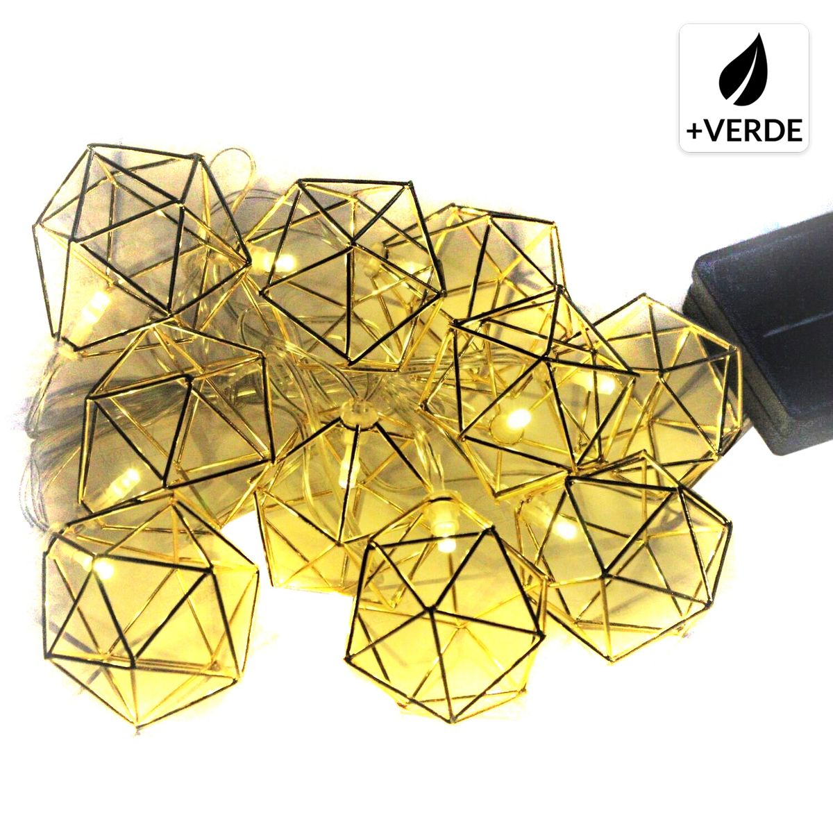 AMULEN - Guirnalda Solar Geometrica 10 Led Blanco Cálido
