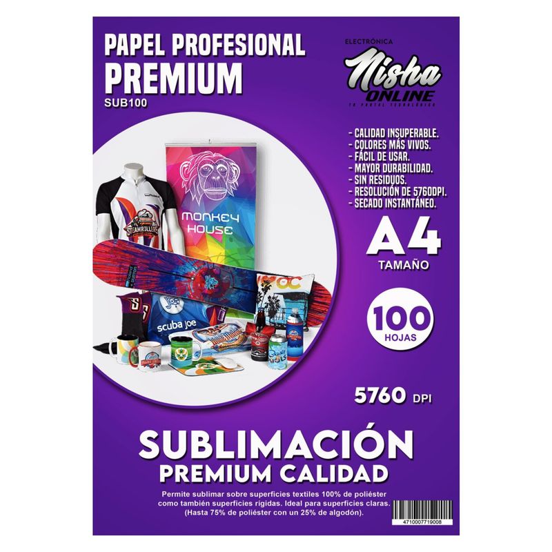 GENERICO - Pack 100 Hojas Papel Profesional Sublimacion A4