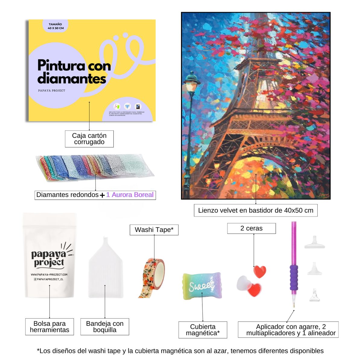 GENERICO - Pintura diamante Torre Eiffel Florecida- En Bastidor - 40x50 Diamond painting