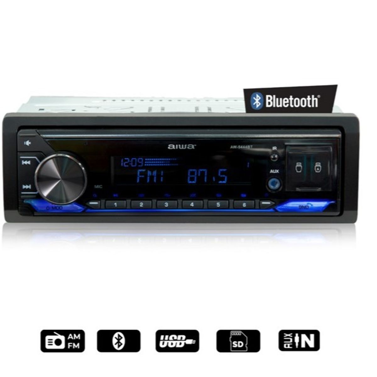 AIWA - Radio de Auto 1 Din Bluetooth 2 Usb Fm Mp3 Aiwa Aw-5444Bt
