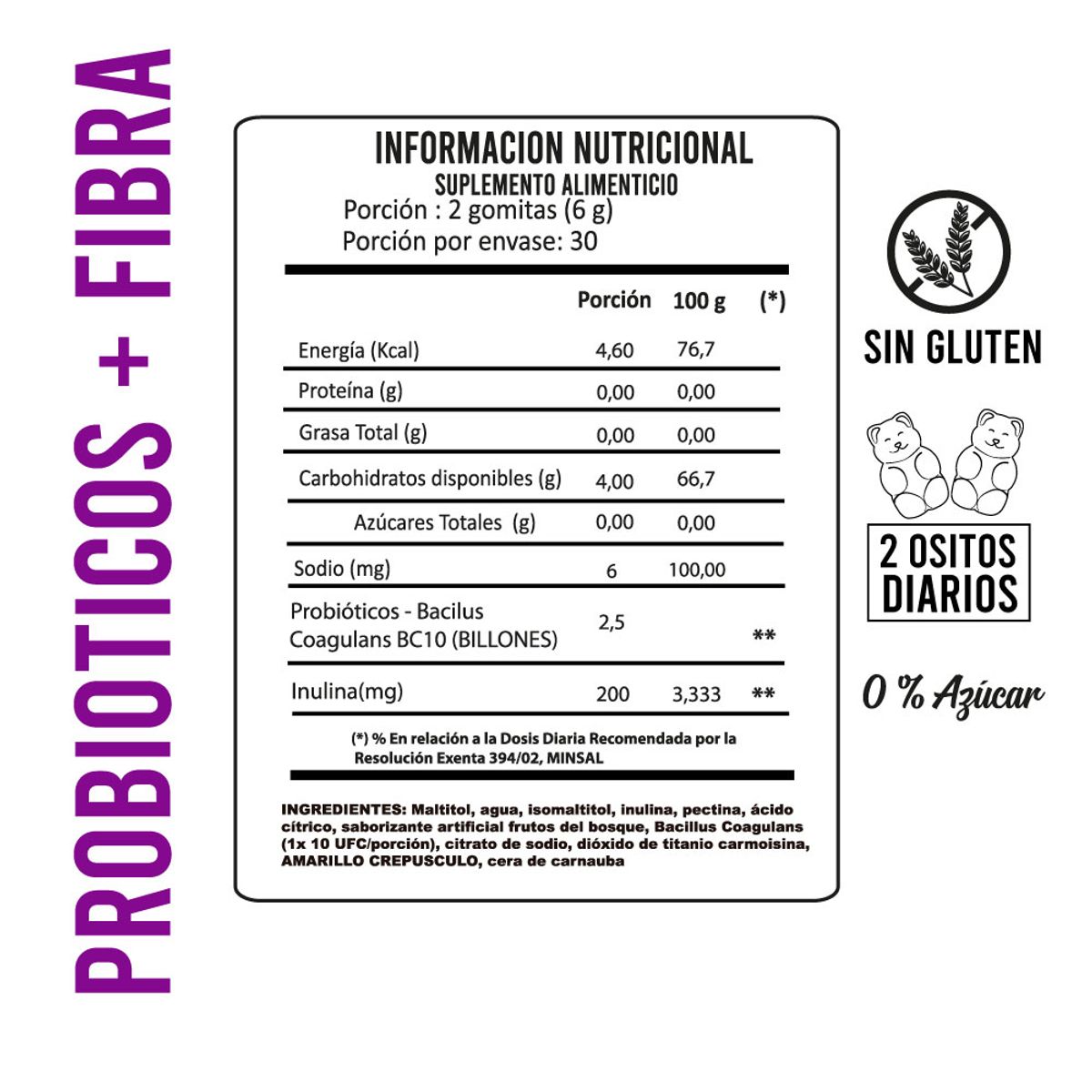 Perfect Bear - Probiotico + Fibra, Estreñimiento Y Digestión, 2 meses