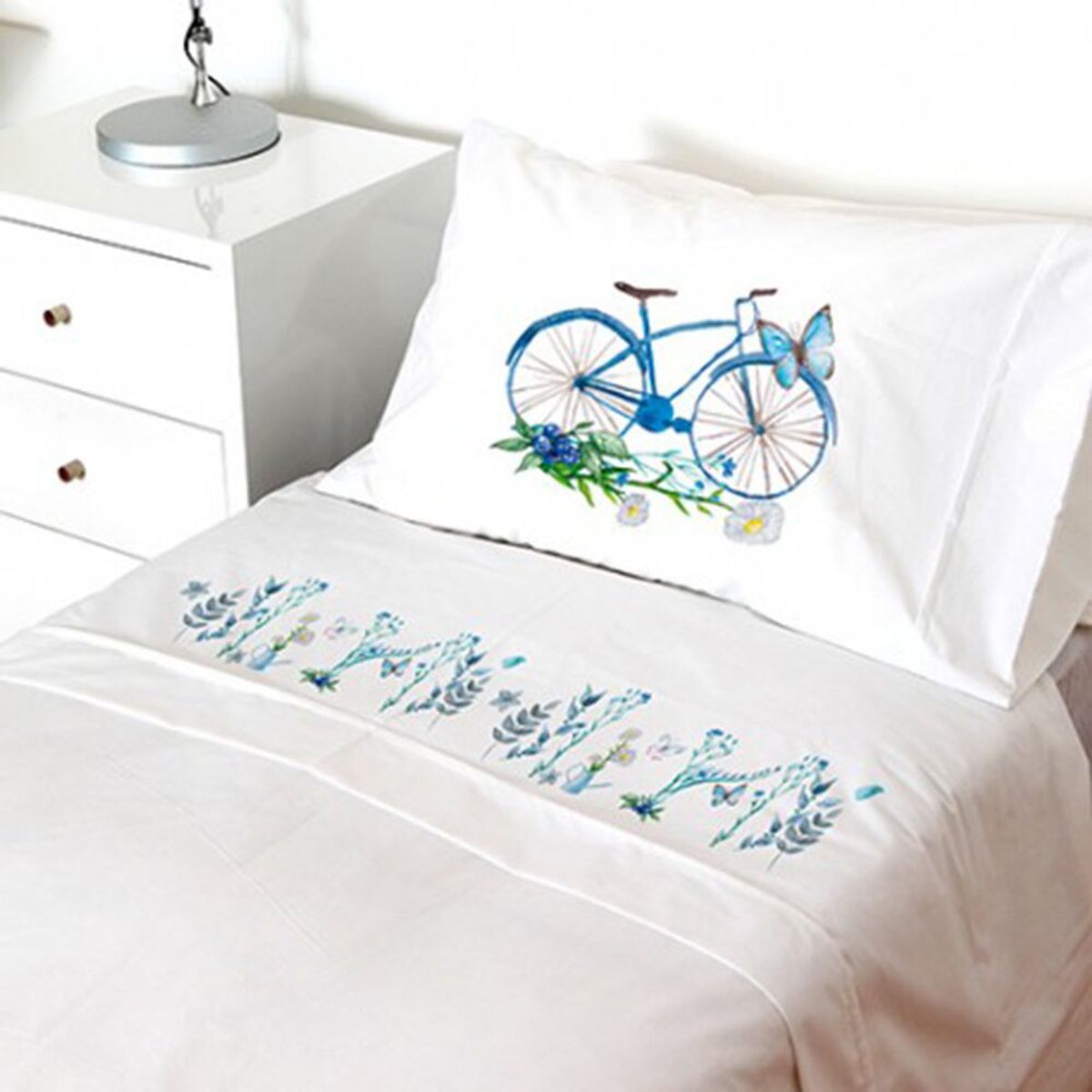 TUYO PRINT - Juego de Sábanas 15 Plaza Bici Azúl