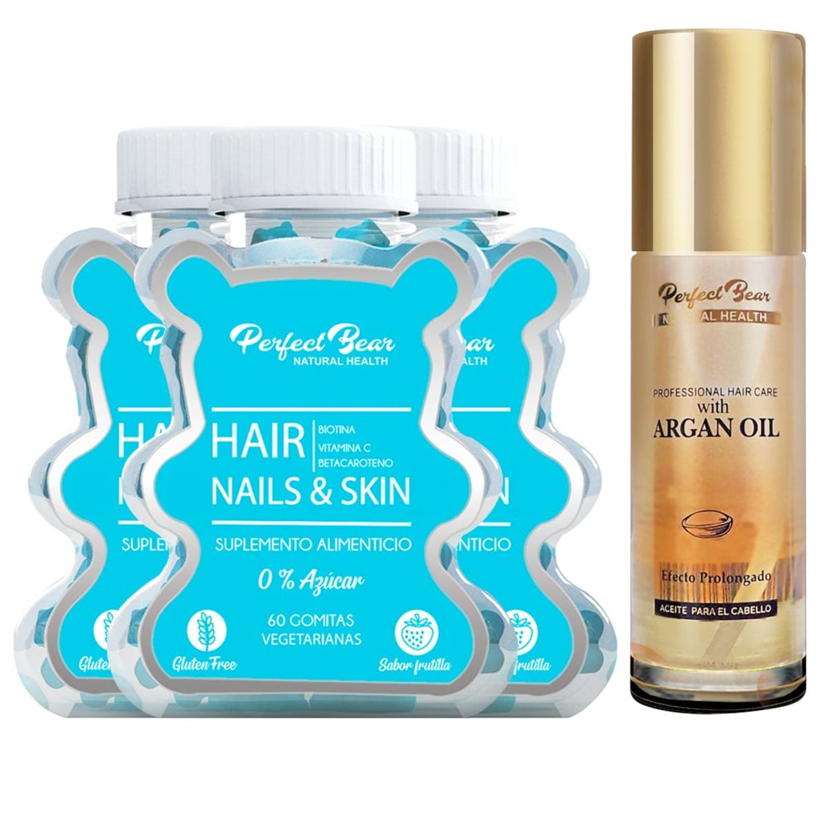 Perfect Bear - Biotina vitaminas para el Cabello 3 Meses  + Argan Perfect Bear
