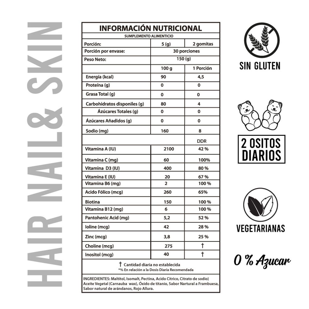 Perfect Bear - Biotina vitaminas para el cabello  sin azucar 1 mes Perfect Bear