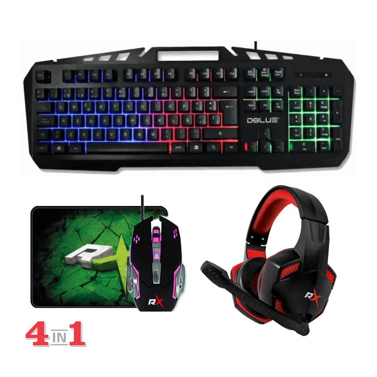 REPTILEX - Kit 4 en 1 Gamer Reptilex Teclado Mouse Audifono Pad