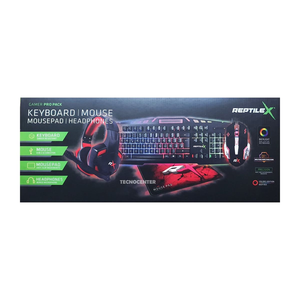 REPTILEX - Kit 4 en 1 Gamer Reptilex Teclado Mouse Audifono Pad