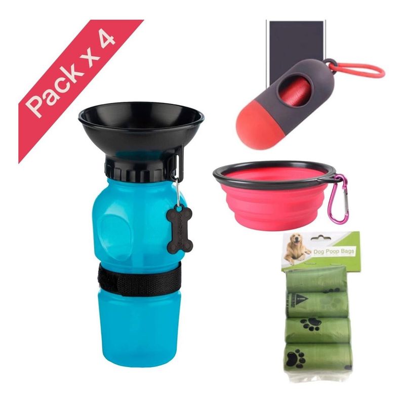 GENERICO - Bebedero Portatil + Plato Plegable + 60 Bolsas Bio + Portabo