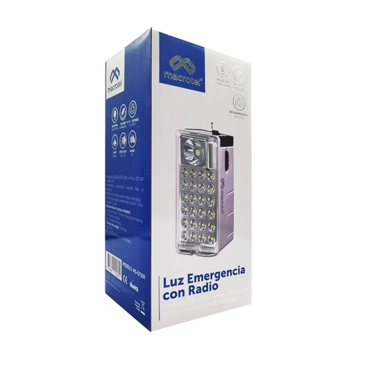 MACROTEL - Foco led recargable luz emergencia con radio FM