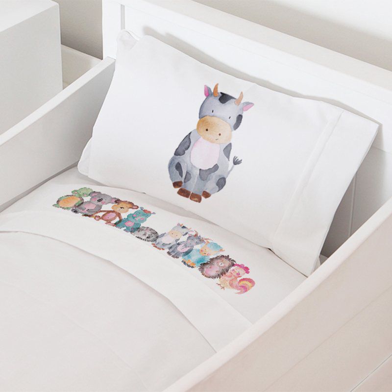 TUYO PRINT - Juego de Sábanas Moisés Animales Acuarela