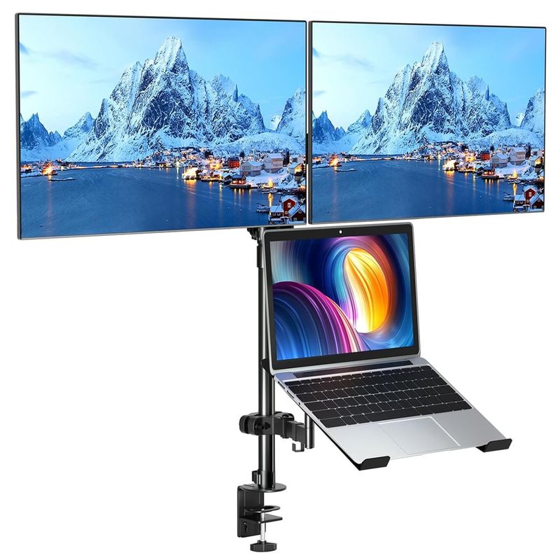 NEWO - Soporte Doble 2 Monitor y Notebook brazo escritorio B50