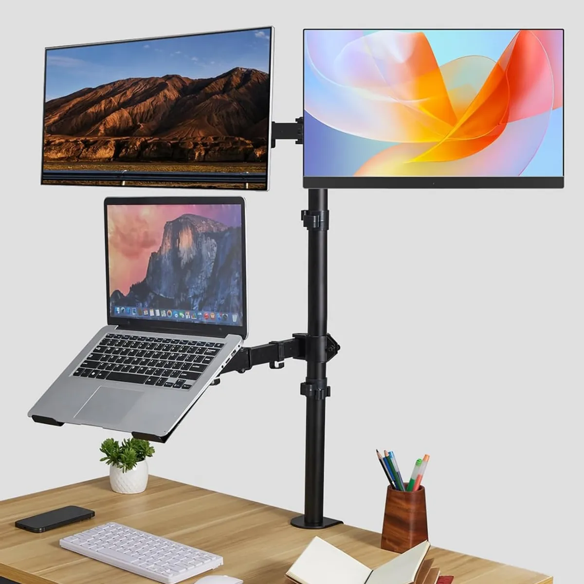 NEWO - Soporte Doble 2 Monitor y Notebook brazo escritorio B50