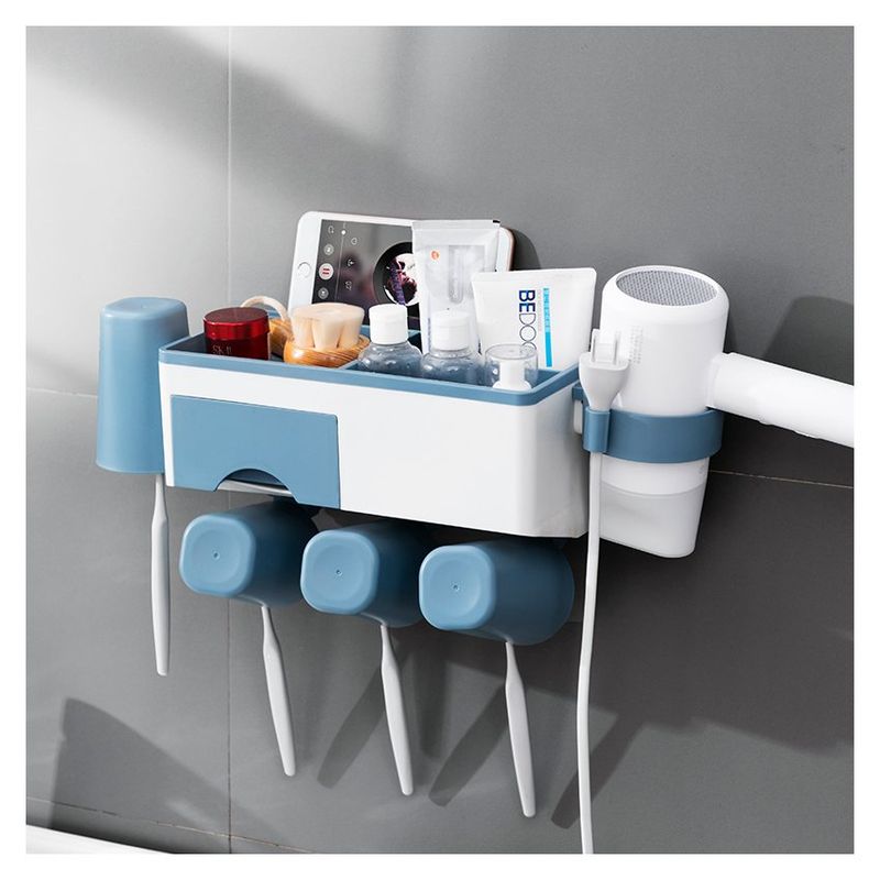 GENERICO - Organizador para cepillos de dientes y secador celeste y035