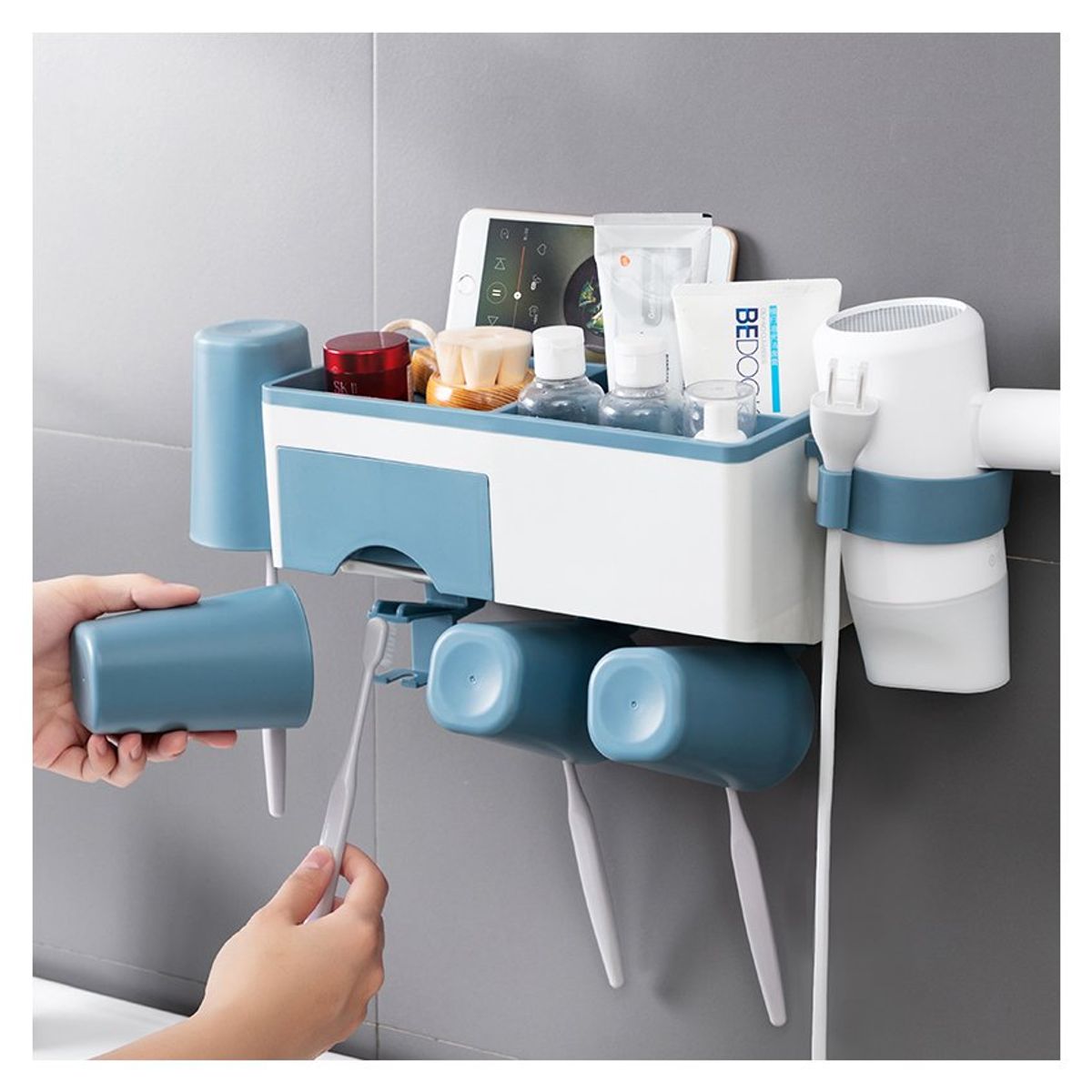 GENERICO - Organizador para cepillos de dientes y secador celeste y035