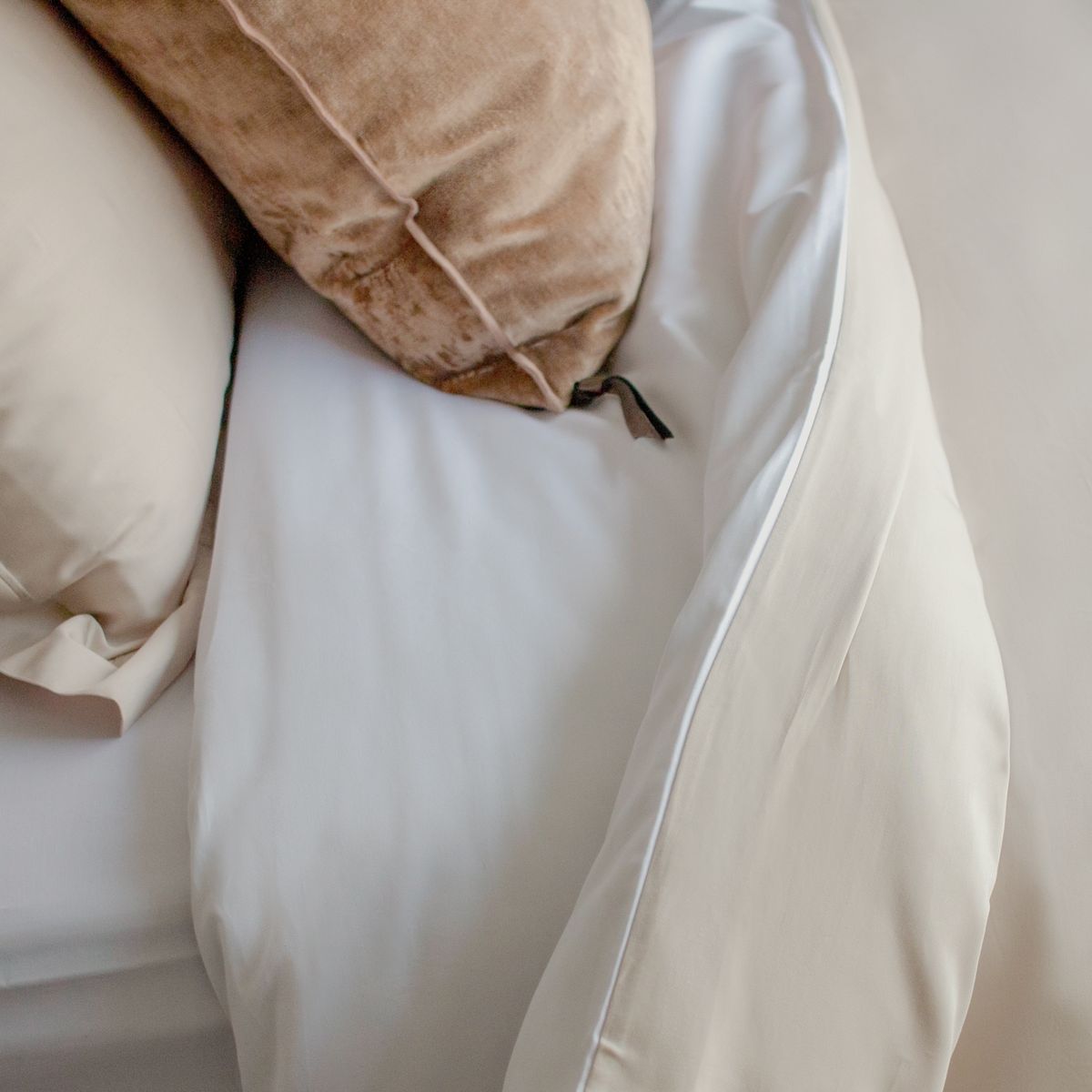 HOHOS CASA - Funda plumón 2 plazas reversible 380 hilos 100% algodón blanco/beige