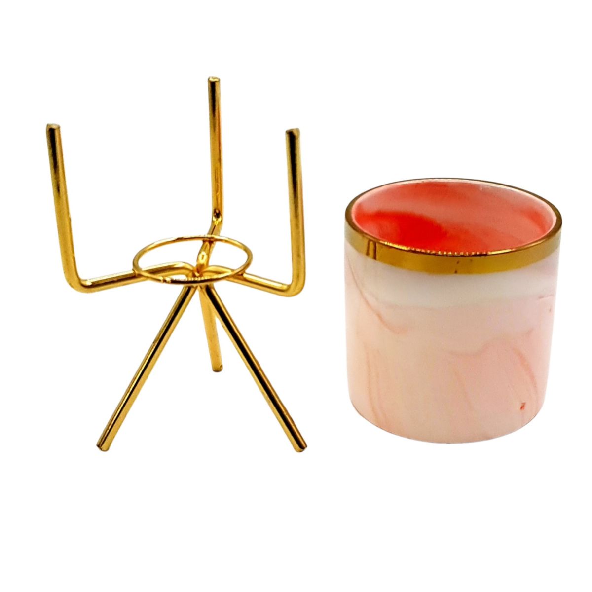MOGA - Porta vela de marmol rosado con base dorada 8x12cm