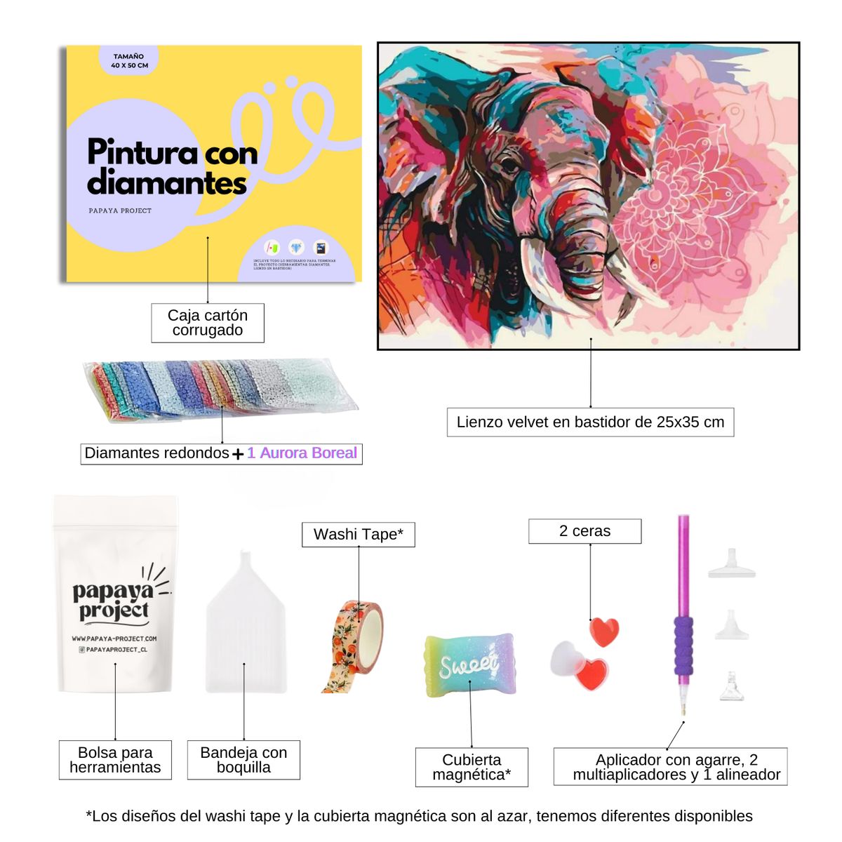 GENERICO - Diamond Painting En Bastidor Elefante colorido - Pintura Con Diamantes 25x35