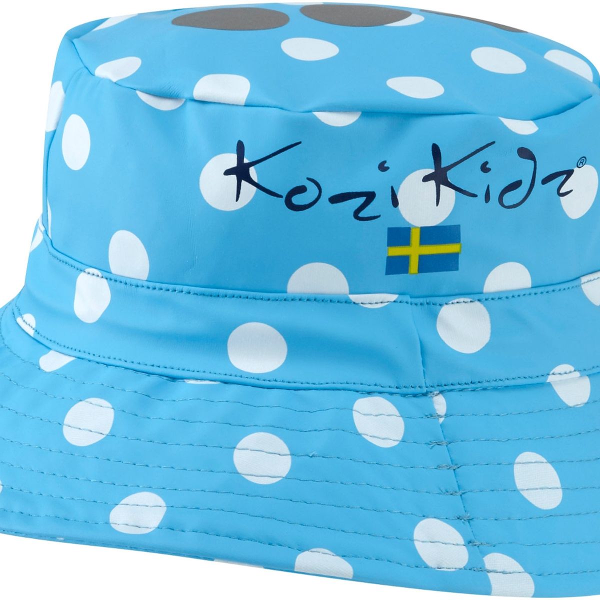 KOZI KIDZ - Sombrero impermeable celeste con lunares blancos