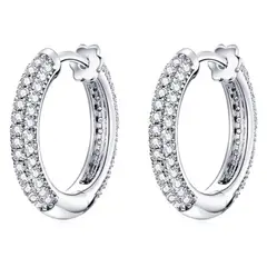 LA GARZA - Aros Mujer Argolla Plata Loop Circones Blancos