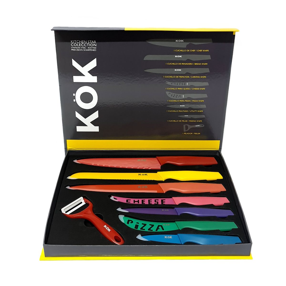 MOGA - Set Cuchillos Cocina Chef 8 Pcs 33Cm Largo Inox