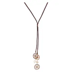 GAB JOYAS - Collar gamuza cafe y accesorios baño en oro rosado