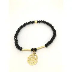 GAB JOYAS - Pulsera cristales onix acc baño oro amarillo