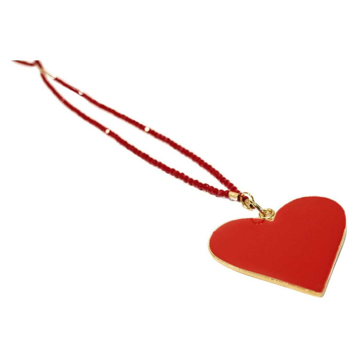 GAB JOYAS - COLLAR HILADO CRISTALES ROJO Y CORAZON EN RESINA BAÑO ORO