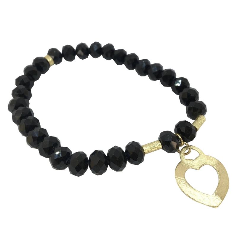GAB JOYAS - Pulsera cristales onix acc. baño oro amarillo