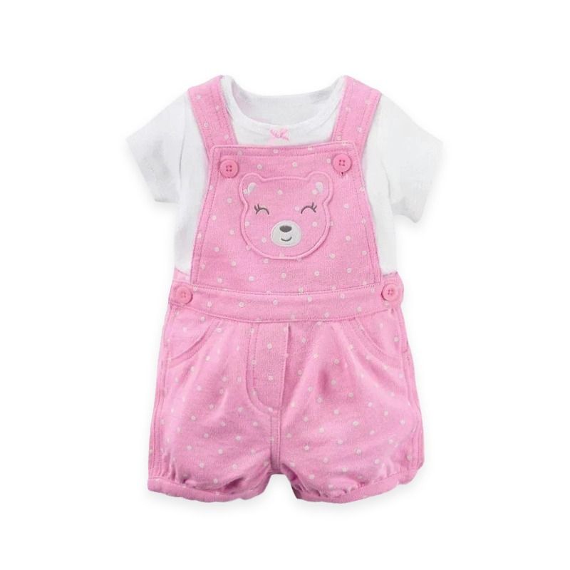 SUPER BABY - Conjunto de jardinera  polera manga corta bebe Osita
